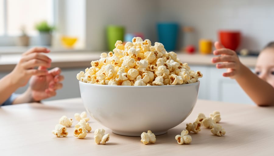 Bowl of lightly seasoned air-popped popcorn